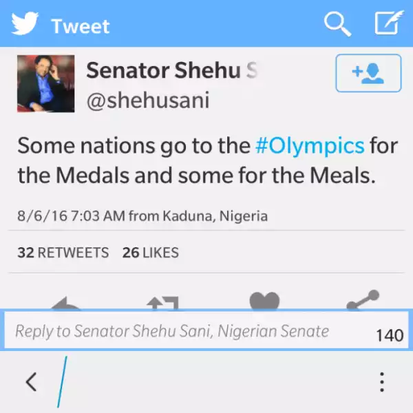 Lols!!! Senator Shehu Turns Twitter Comedian….See What He Posted